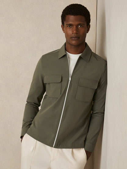 Technical Zip-Through Overshirt Green | Mens