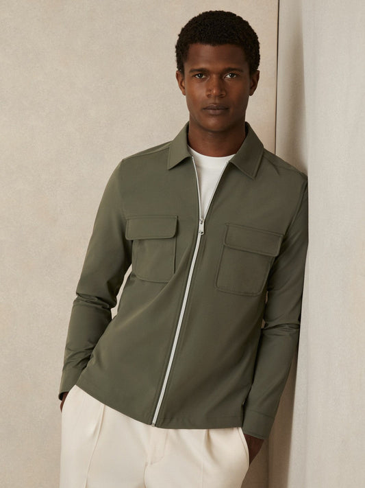 Technical Zip-Through Overshirt Green | Mens