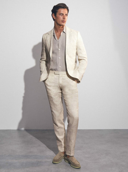 Linen-Cotton Slim-Fit Suit Trousers Stone | Mens