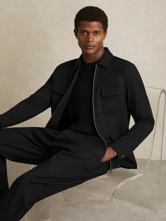 Technical Zip-Through Overshirt Black | Mens