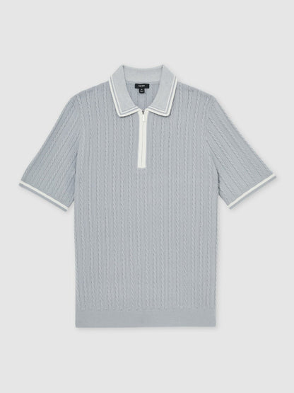 Micro-Cable Half-Zip Polo Shirt Soft Blue | Mens