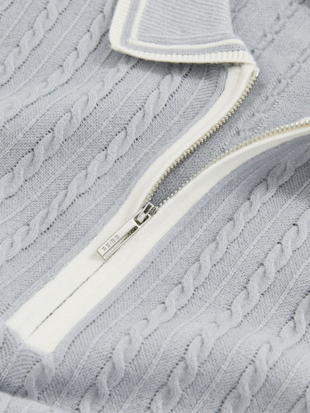 Micro-Cable Half-Zip Polo Shirt Soft Blue | Mens
