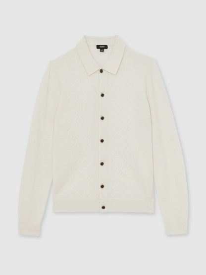Wool V-Stitch Button-Through Cardigan Off White | Mens
