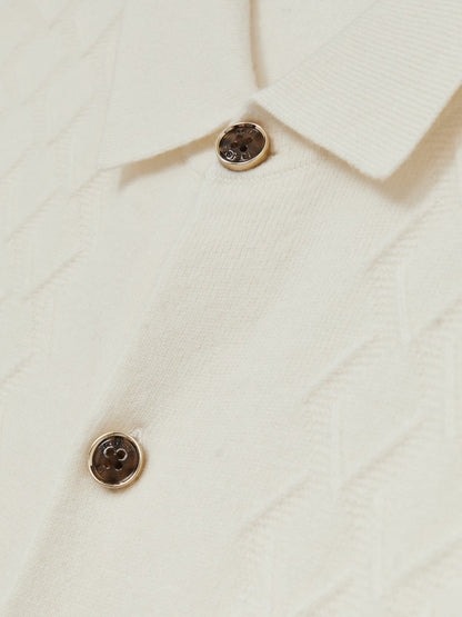 Wool V-Stitch Button-Through Cardigan Off White | Mens
