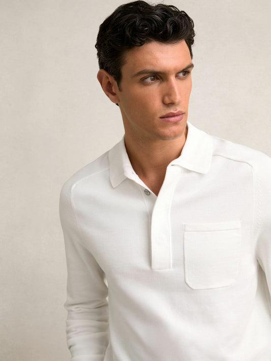 Cotton Concealed Placket Polo Shirt White | Mens