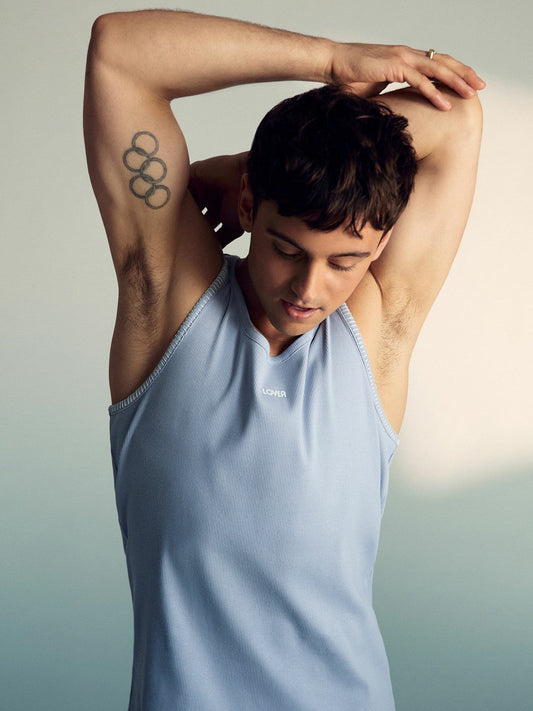 | Tom Daley Cotton Lover Vest with Stretch Soft Blue | Mens