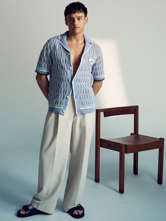 Tom Daley Wave-Knit Shirt Soft Blue/White | Mens