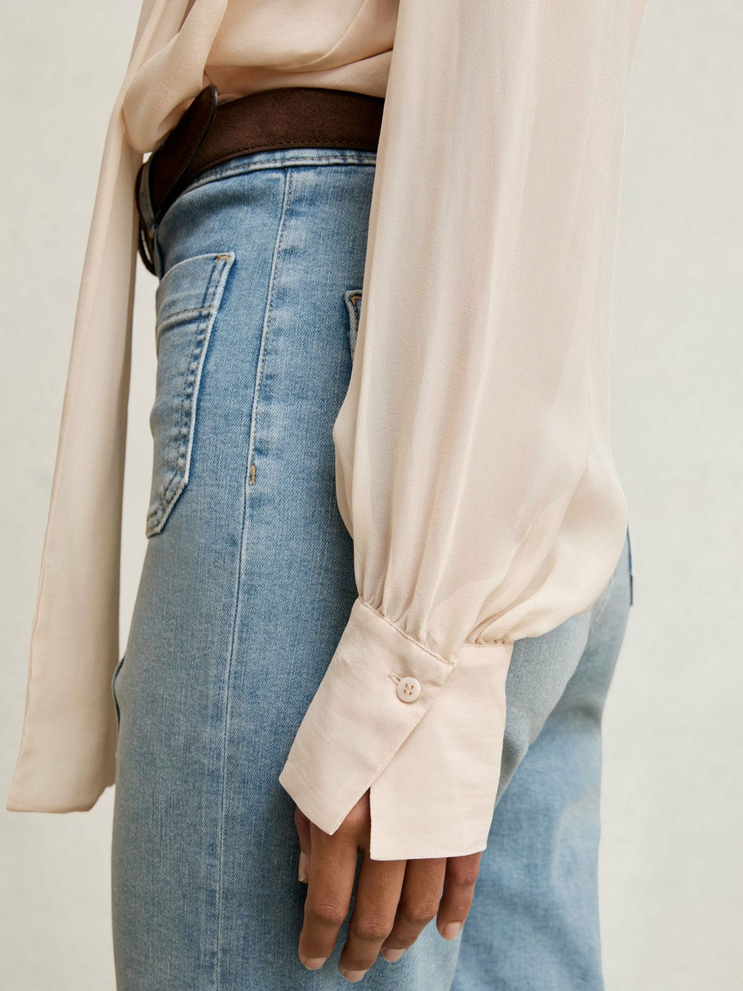 Silk Blend Chiffon Tie-Neck Blouse Pale Pink | Womens