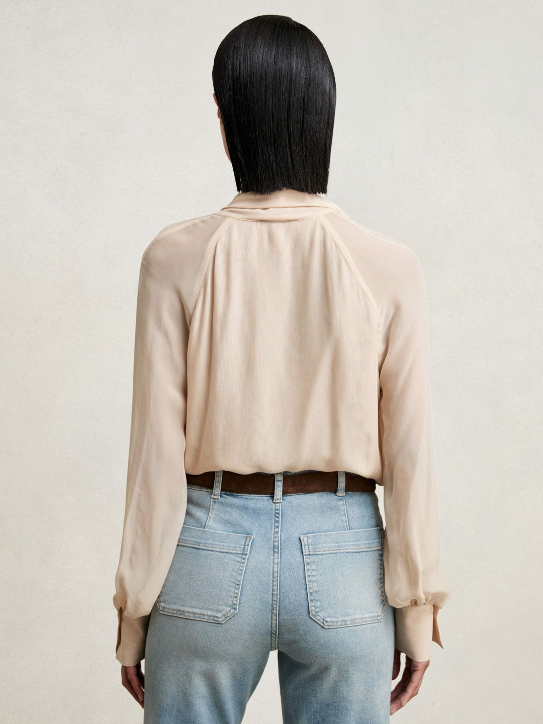 Silk Blend Chiffon Tie-Neck Blouse Pale Pink | Womens
