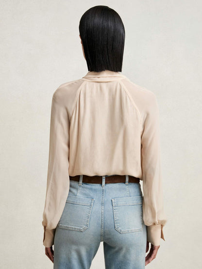 Silk Blend Chiffon Tie-Neck Blouse Pale Pink | Womens