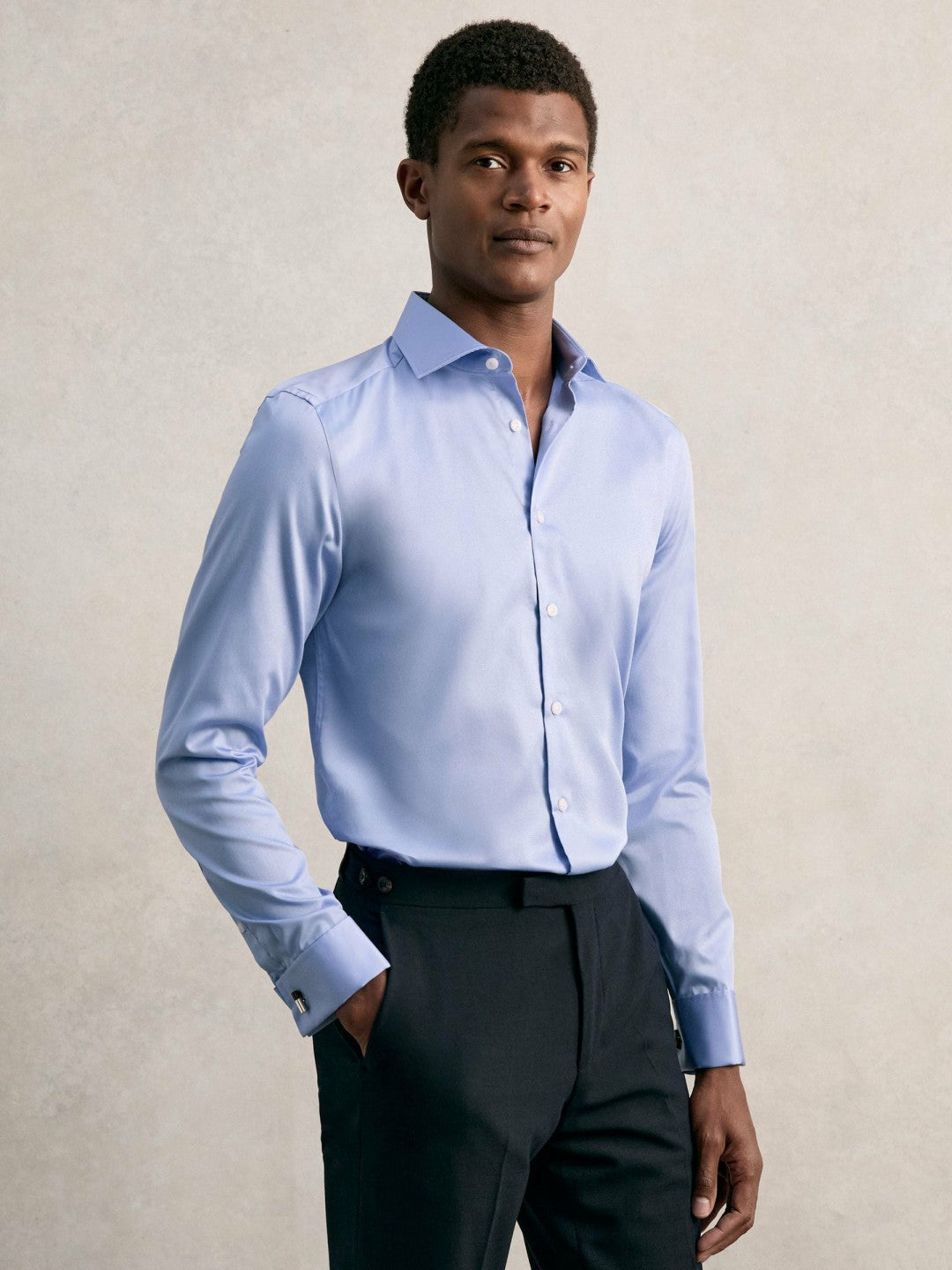 Slim Fit Slim-Fit Cotton-Sateen Shirt Mid Blue | Mens