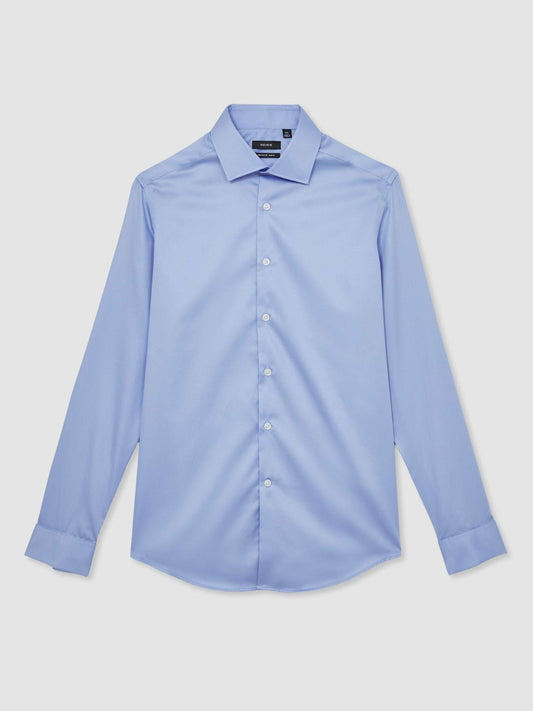 Slim Fit Slim-Fit Cotton-Sateen Shirt Mid Blue | Mens