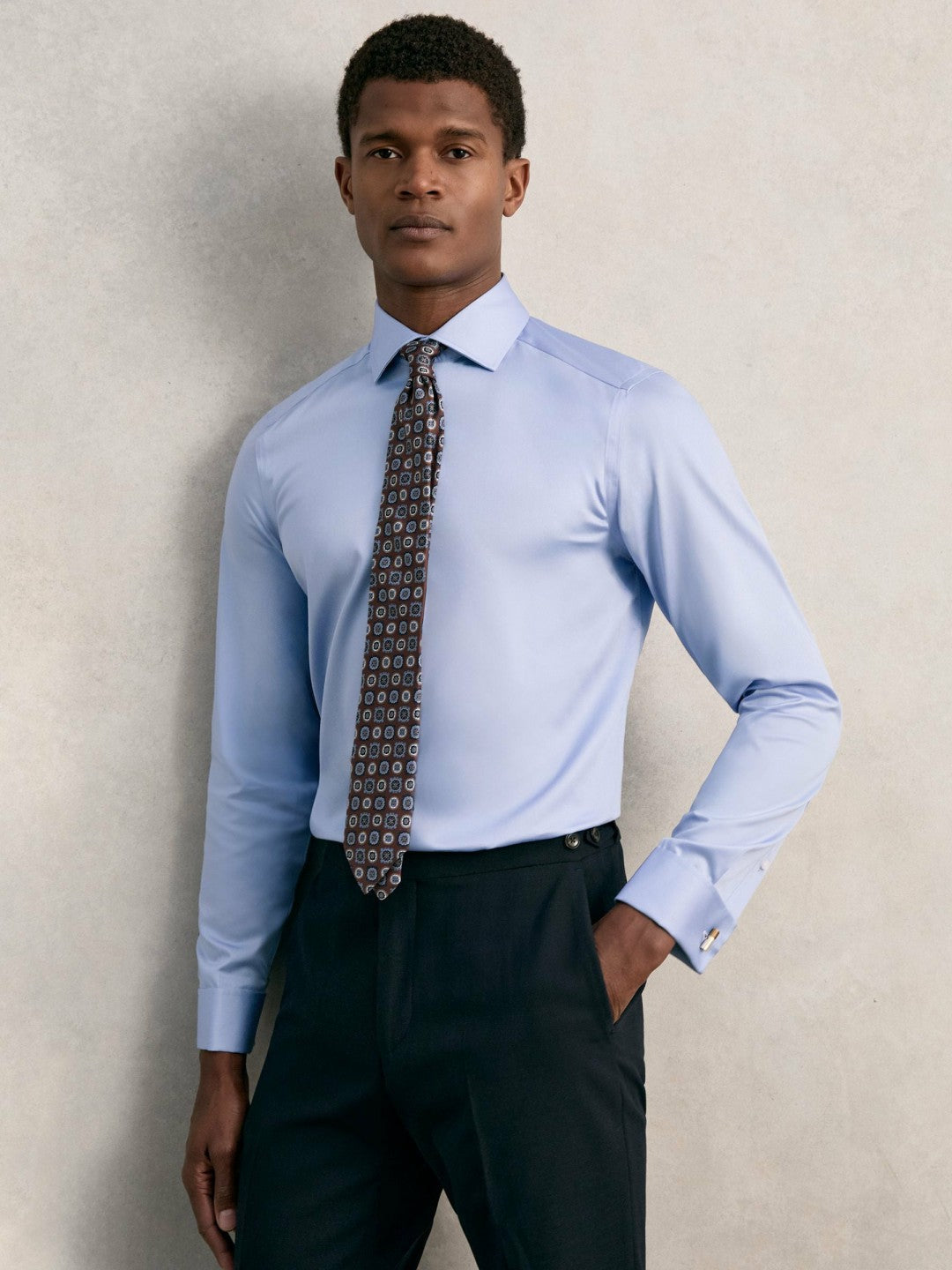 Slim Fit Slim-Fit Cotton-Sateen Shirt Mid Blue | Mens