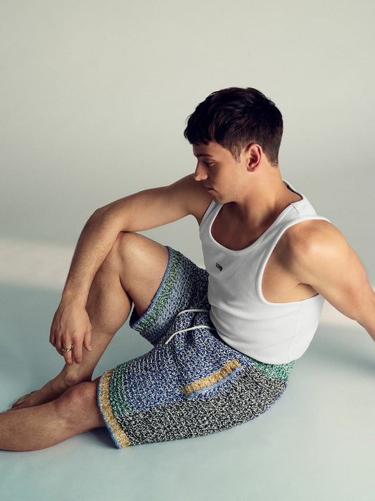 | Tom Daley Crochet Panel Shorts Yellow/Green/Blue Multi | Mens