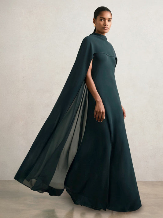 Petite Crepe Cape Maxi Dress Teal Green | Womens