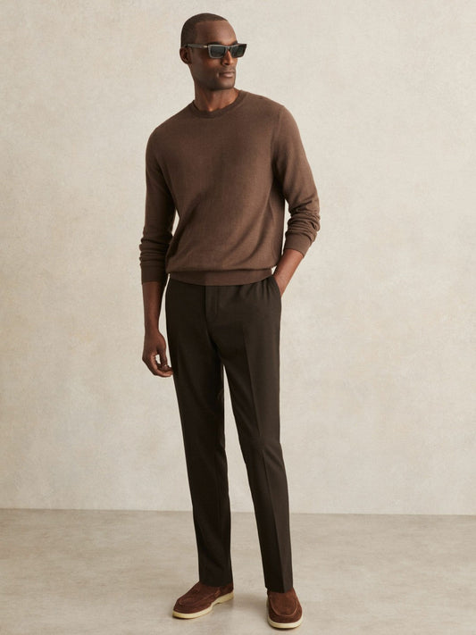 Slim-Fit Internal-Drawstring Trousers Brown | Mens