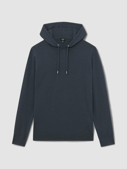 Merino Wool Drawstring Hoodie Midnight Navy | Mens