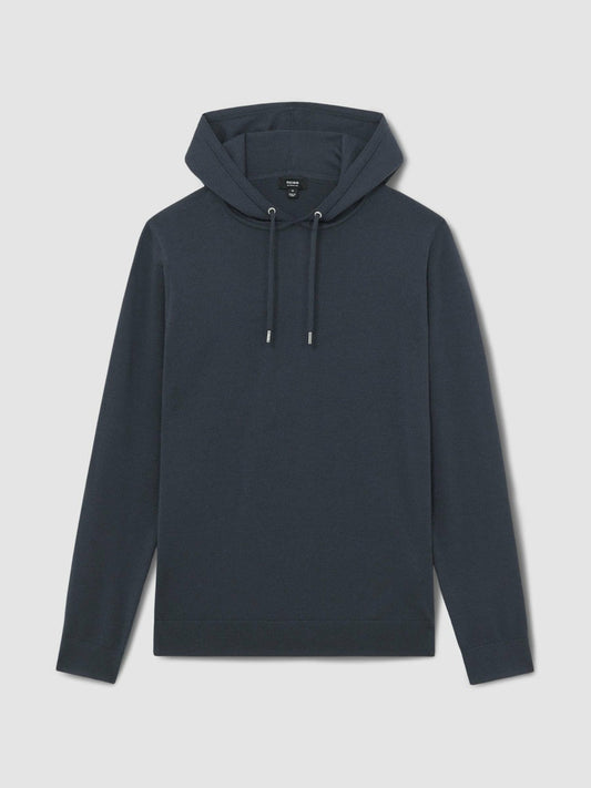 Merino Wool Drawstring Hoodie Midnight Navy | Mens
