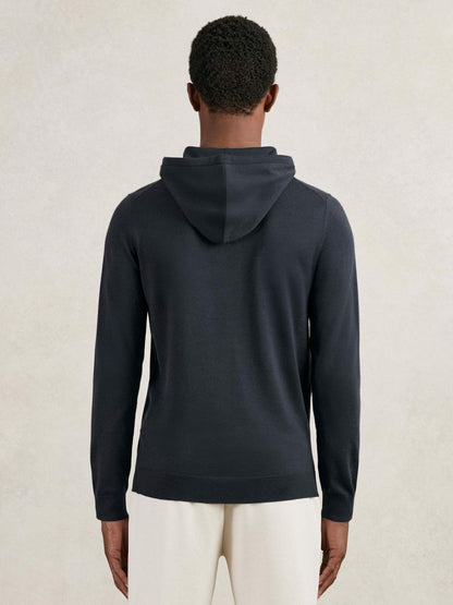Merino Wool Drawstring Hoodie Midnight Navy | Mens