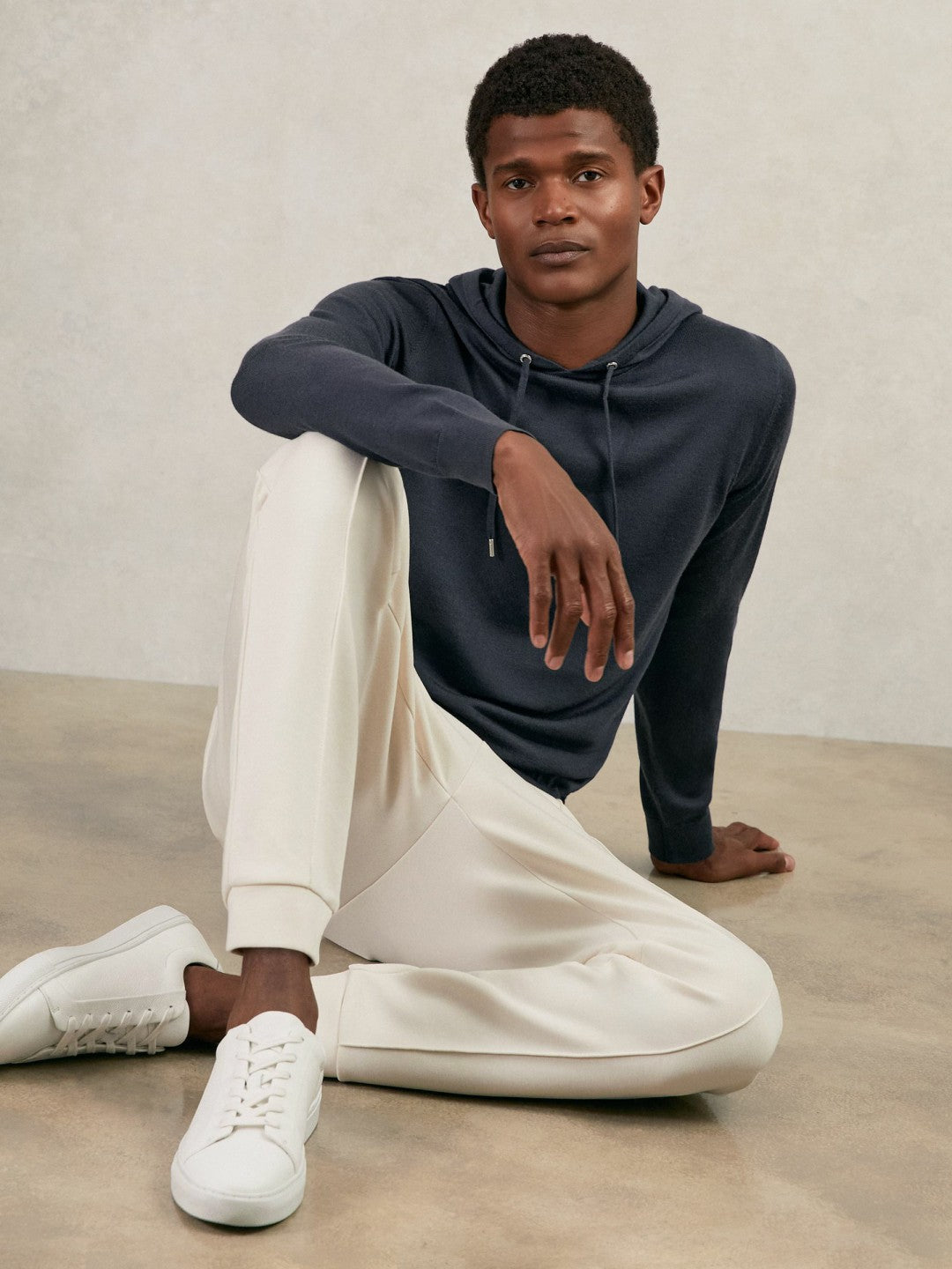 Merino Wool Drawstring Hoodie Midnight Navy | Mens