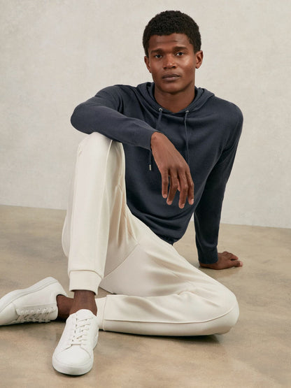 Merino Wool Drawstring Hoodie Midnight Navy | Mens