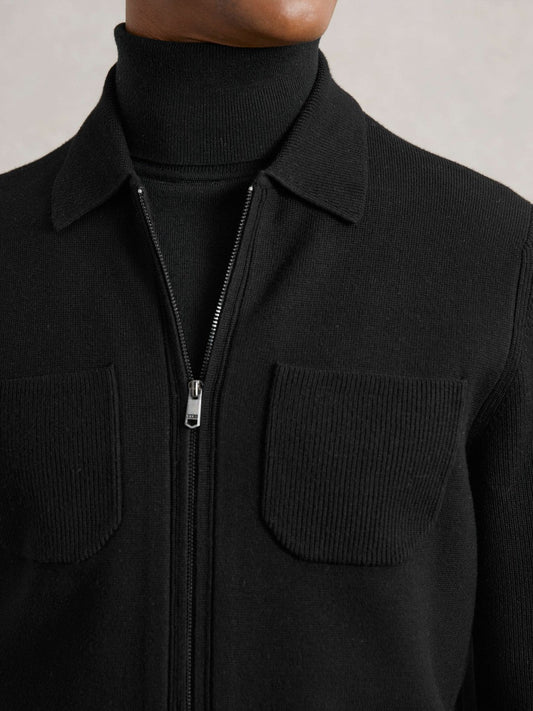 Four-Pocket Zip-Through Cardigan Black | Mens