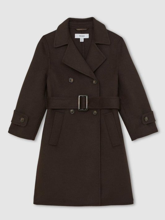 13-14 yrs Double-Breasted Blindseam Wool-Blend Coat Chocolate Brown | Children