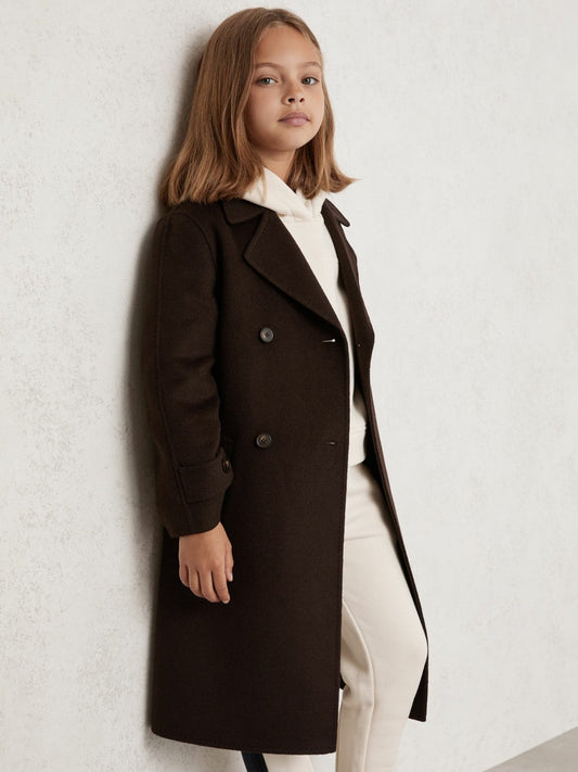 13-14 yrs Double-Breasted Blindseam Wool-Blend Coat Chocolate Brown | Children