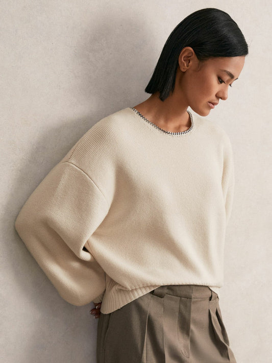 Wool-Blend Necklace-Trim Jumper with Cashmere Cream | Womens