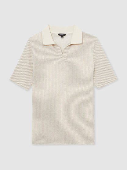 Cotton-Blend Stripe Polo Shirt Ecru/Taupe Brown | Mens