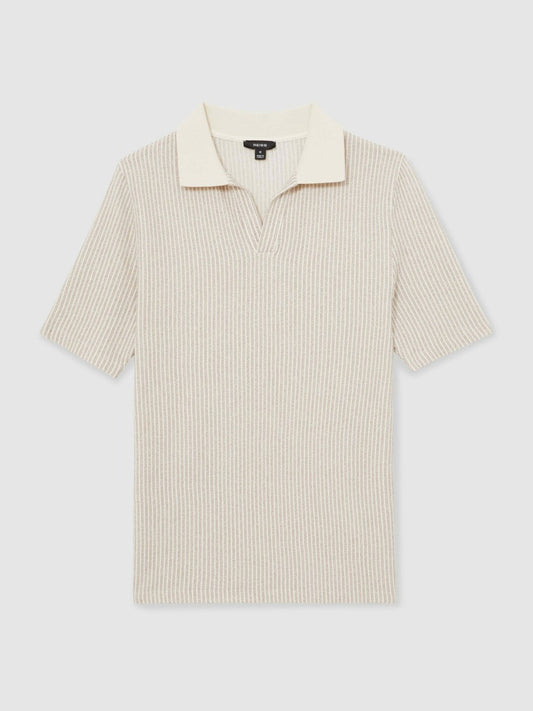 Cotton-Blend Stripe Polo Shirt Ecru/Taupe Brown | Mens