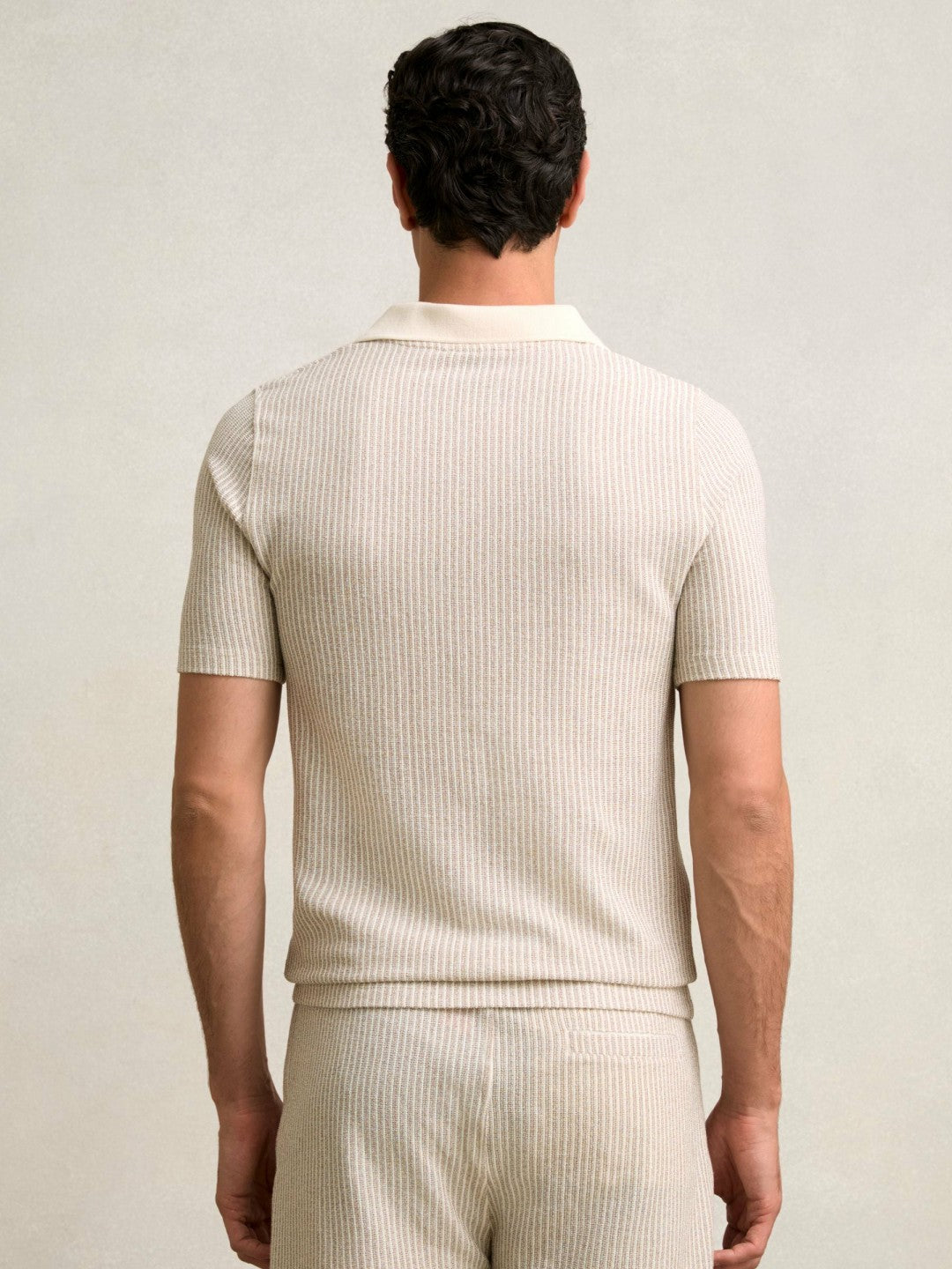 Cotton-Blend Stripe Polo Shirt Ecru/Taupe Brown | Mens