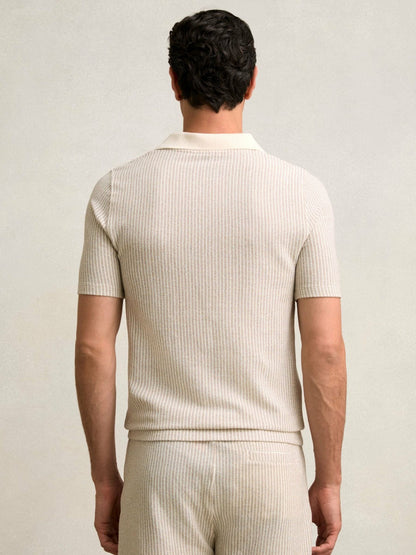 Cotton-Blend Stripe Polo Shirt Ecru/Taupe Brown | Mens