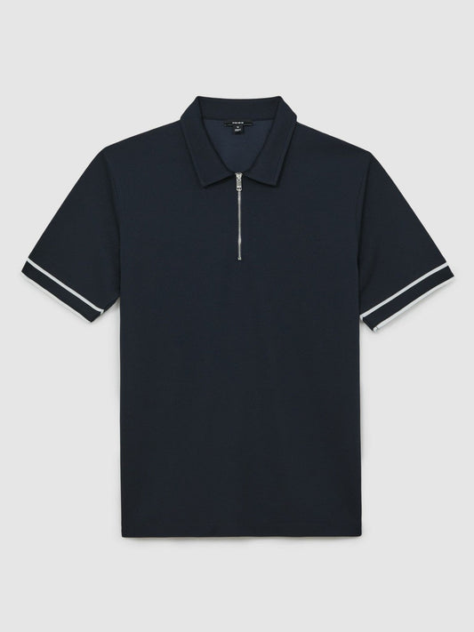 Textured Half-Zip Tipped Polo Shirt Navy | Mens
