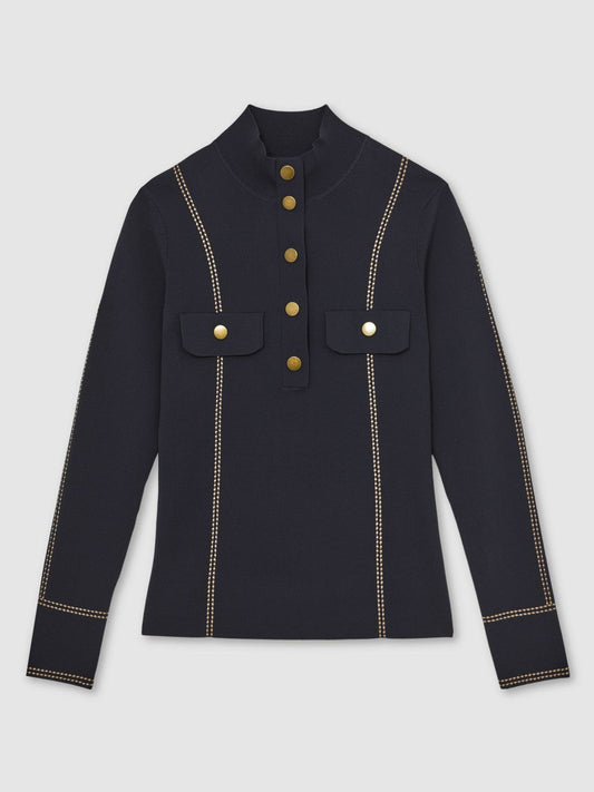 Contrast-Stitch Knit Top Navy | Womens