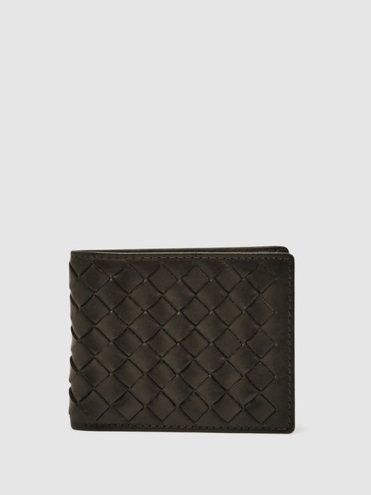 Leather Large Lattice-Effect Wallet Dark Brown | Mens