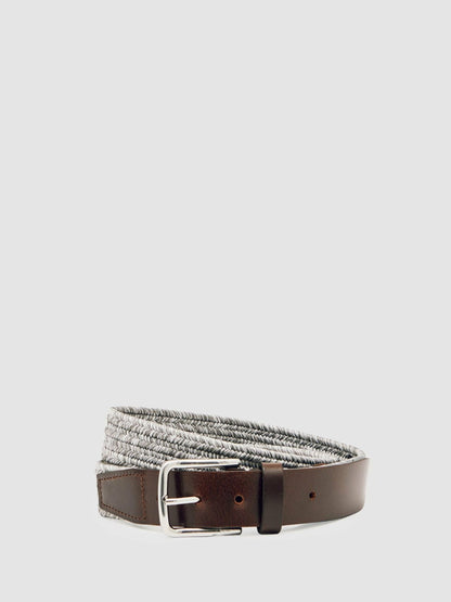 Webbing Belt With Leather Trim Soft Grey | Mens