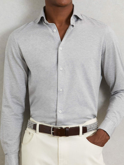 Webbing Belt With Leather Trim Soft Grey | Mens