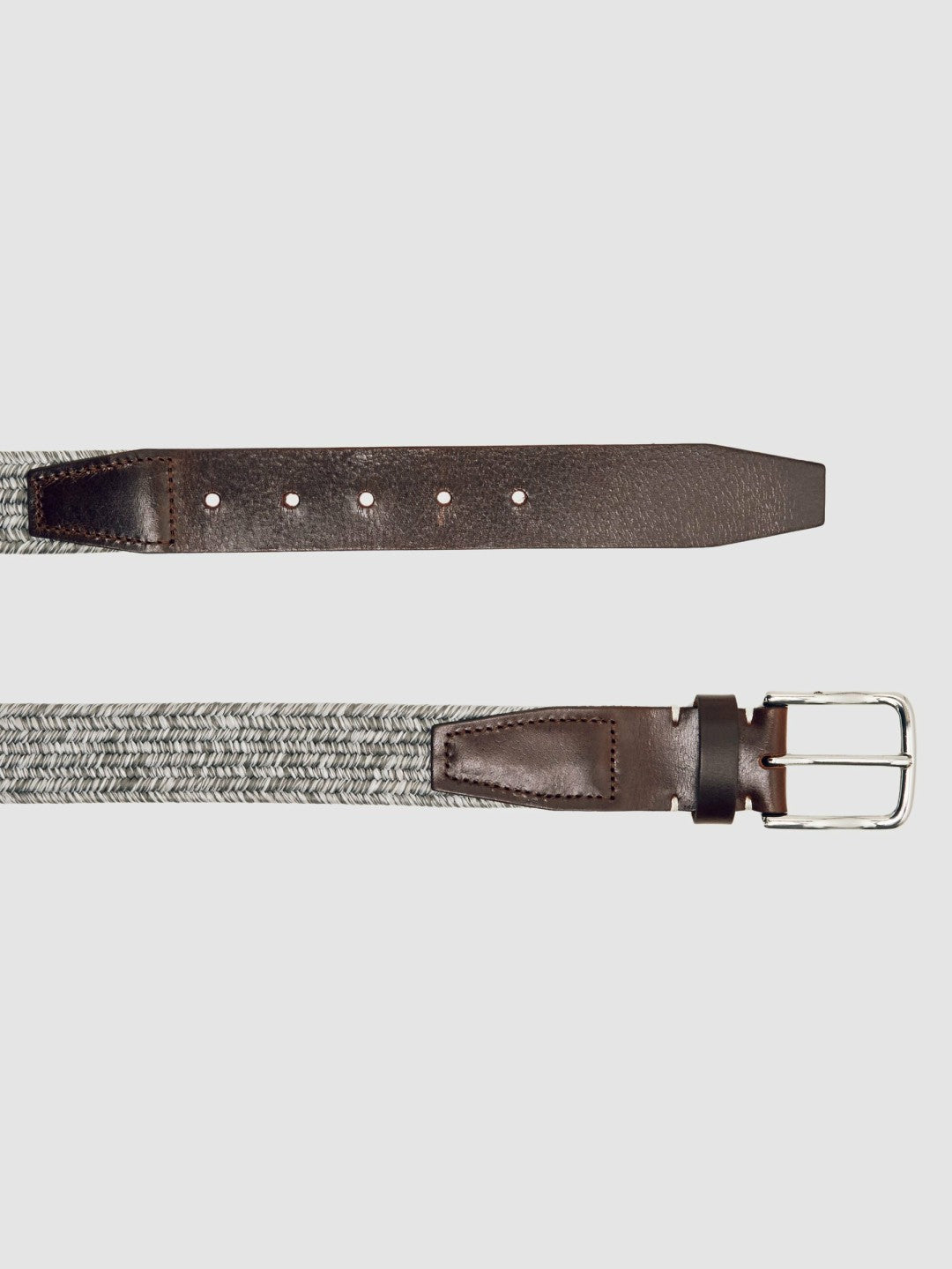 Webbing Belt With Leather Trim Soft Grey | Mens