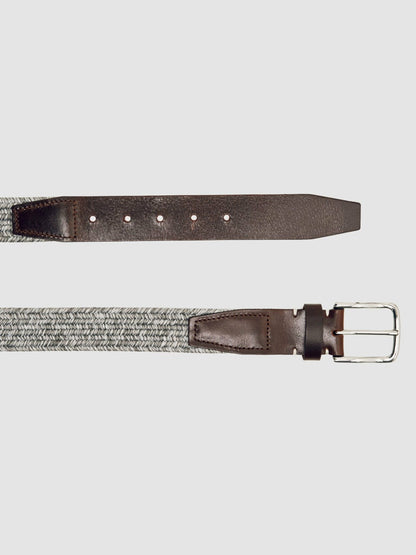 Webbing Belt With Leather Trim Soft Grey | Mens
