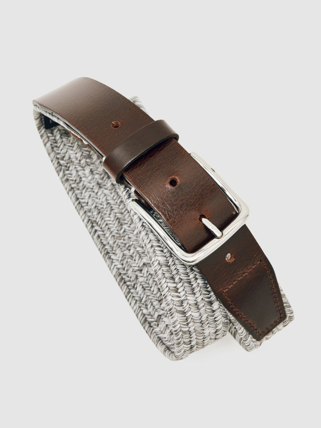Webbing Belt With Leather Trim Soft Grey | Mens