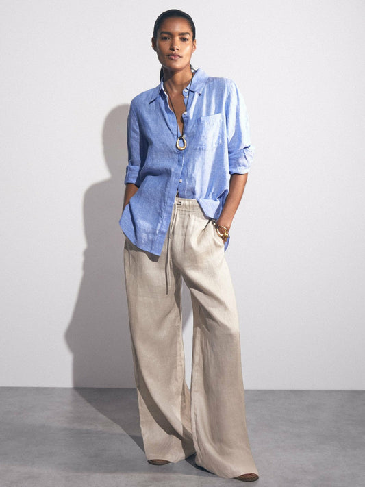 Petite Linen-Blend Wide-Leg Trousers Neutral | Womens