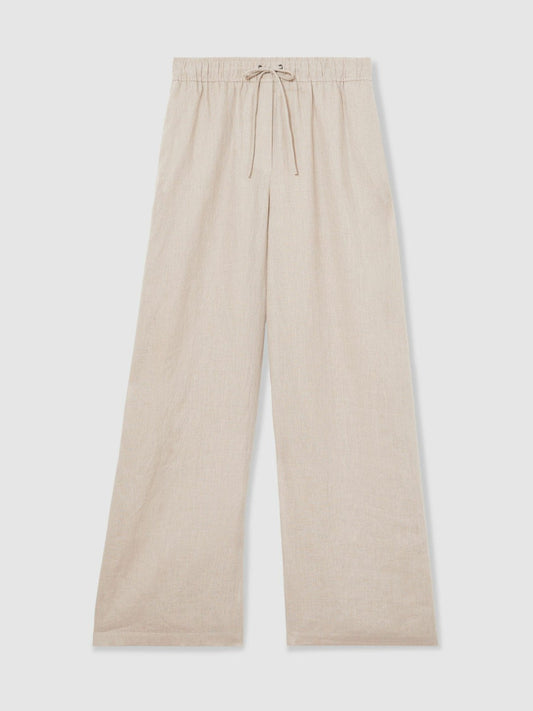 Petite Linen-Blend Wide-Leg Trousers Neutral | Womens
