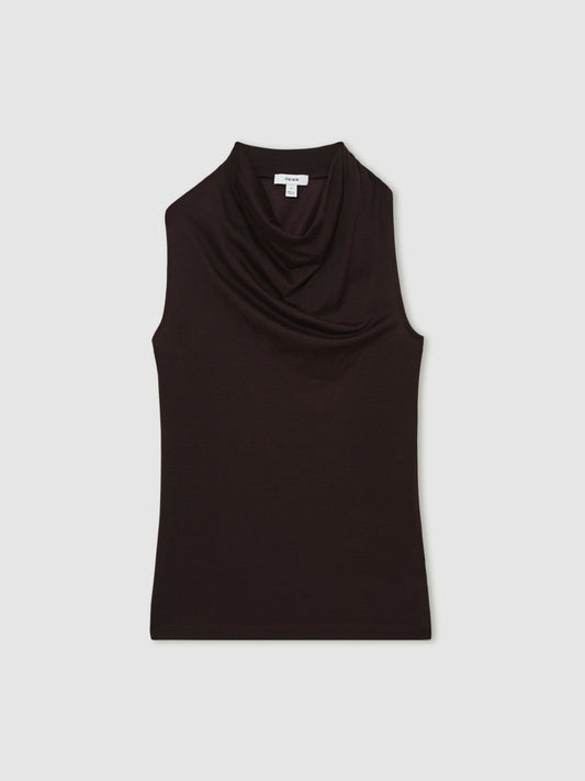 Cotton-Blend Cowl-Neck Sleeveless Top Plum Purple | Womens
