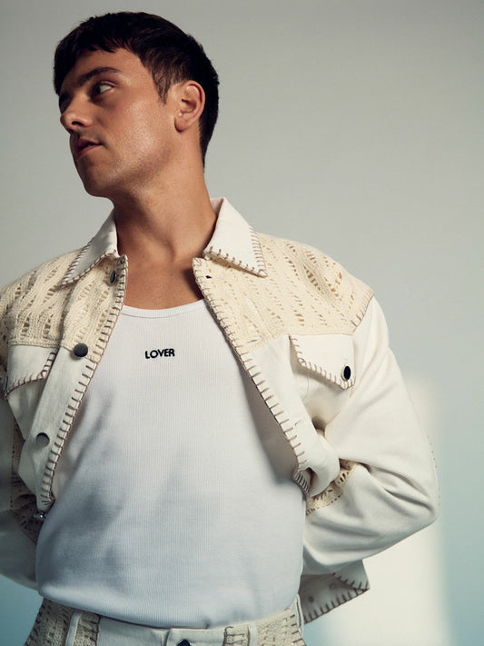 | Tom Daley Crochet Denim Jacket Off White | Mens
