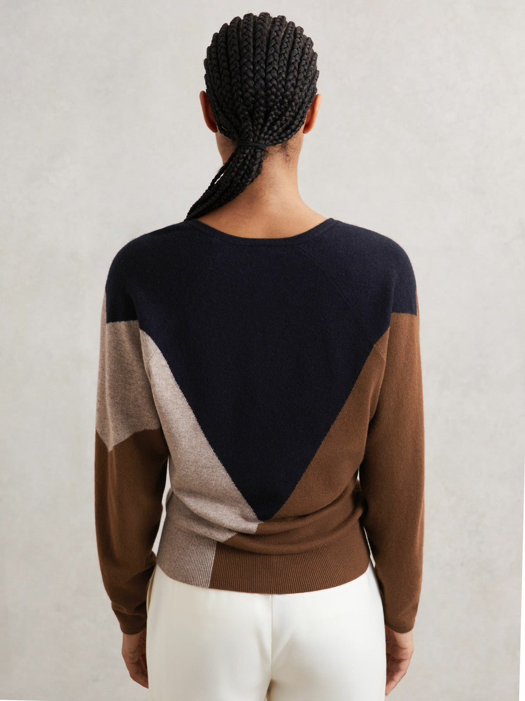 Wool-Blend Colourblock Knit Jumper with Cashmere Toffee Brown/Navy/Neutral | Womens