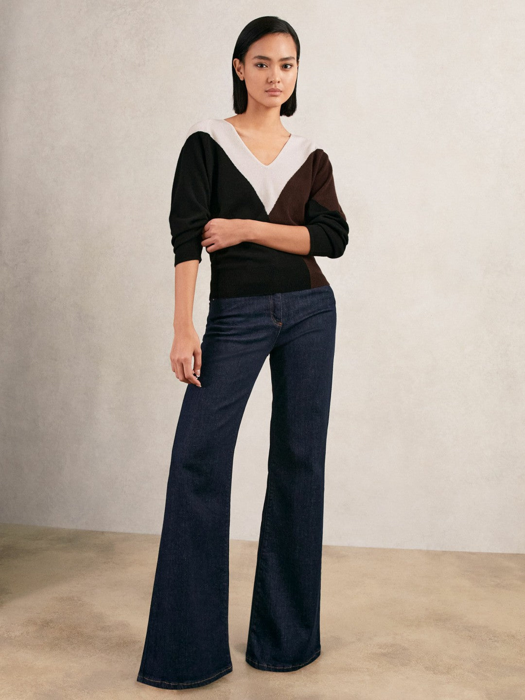 Wool-Blend Colourblock Knit Jumper with Cashmere Black/Burgundy/Cream | Womens