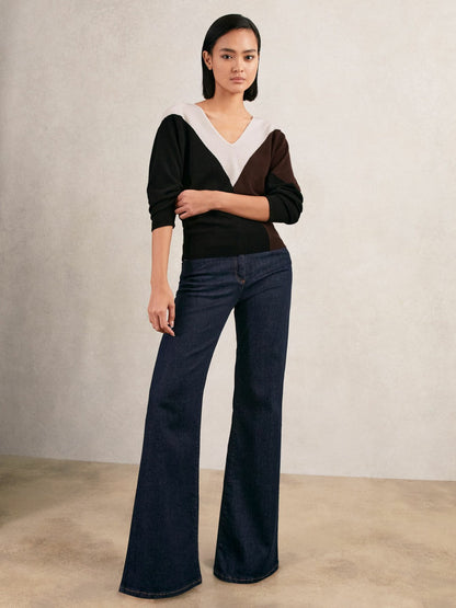 Wool-Blend Colourblock Knit Jumper with Cashmere Black/Burgundy/Cream | Womens