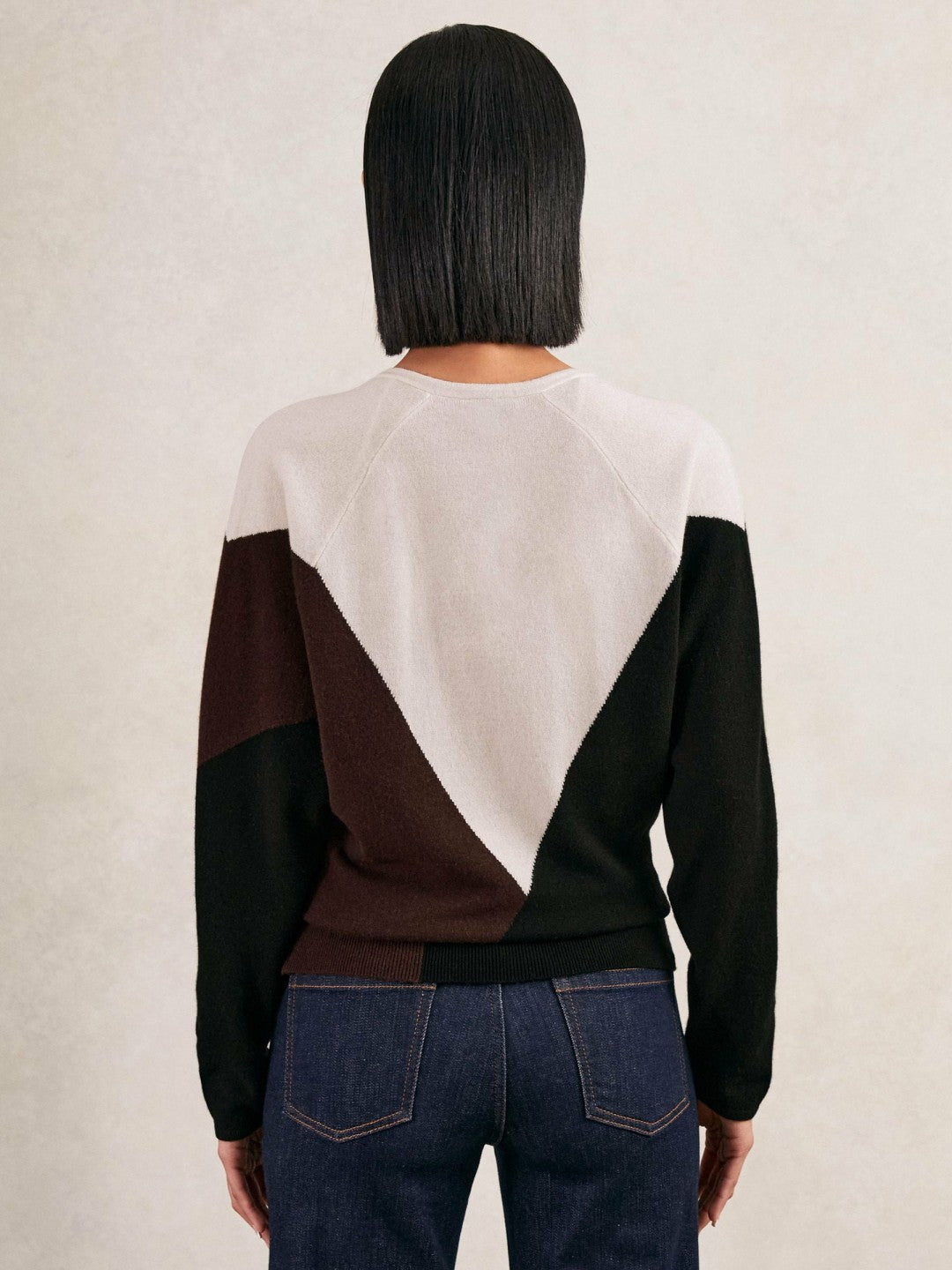 Wool-Blend Colourblock Knit Jumper with Cashmere Black/Burgundy/Cream | Womens