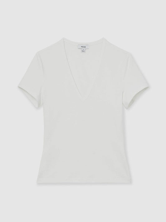 Stretch Cotton V-Neck T-Shirt White | Womens